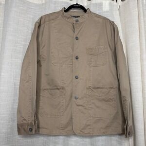 J. Peterman Utility Jacket 100% Cotton Twill Khaki Metal Buttons Men's LARGE